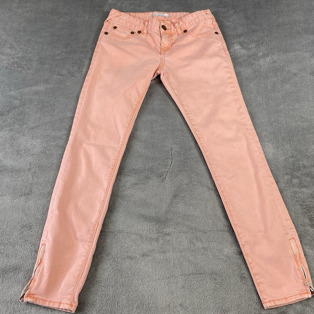 Free People Jeans Womens 25 W Straight Skinny Ankle Zip Stretch Peach Boho